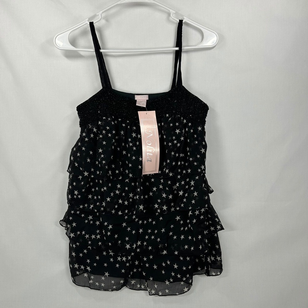 NWT Vintage Nolita Star Print Tiered Cami Top – Y2K Beaded Mesh Cami (M)